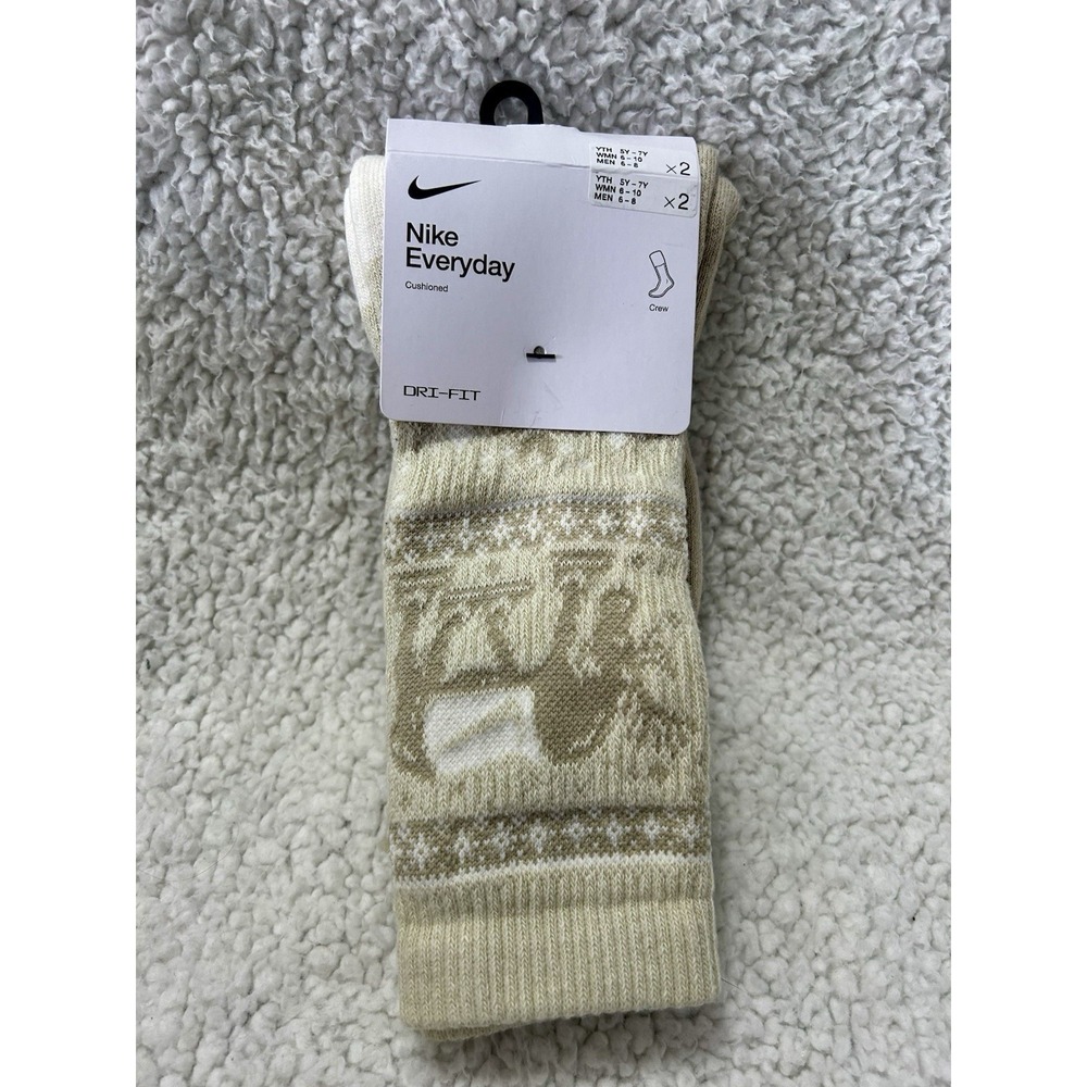 Nike Everyday Cushioned Dri-FIT Crew Socks Women's M Fair Isle 2 Pairs (H1)